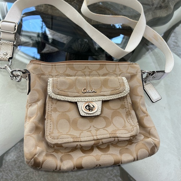 Coach Handbags - Coach crossbody bag. Tan with coach logo 9” x 8”